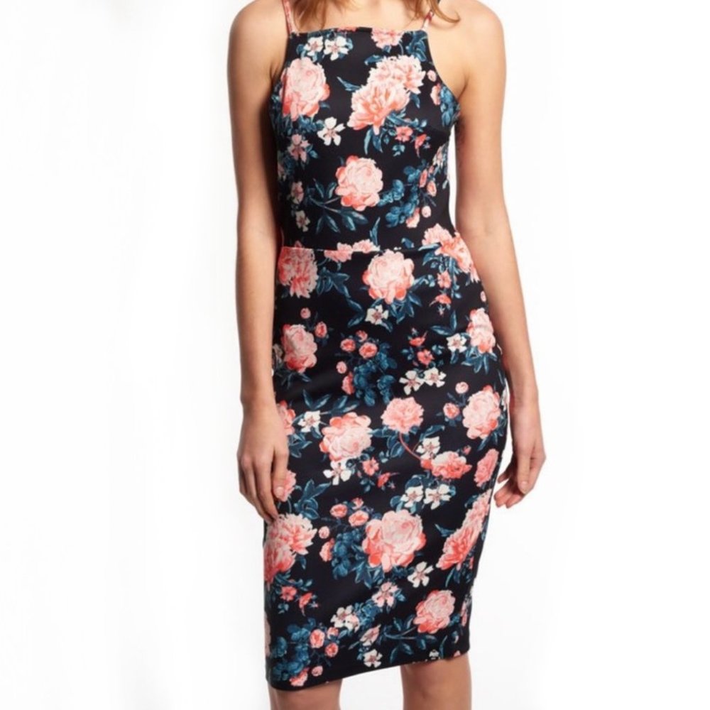 SuperDry Sultry Scuba Pencil Dress Black Floral Size Medium